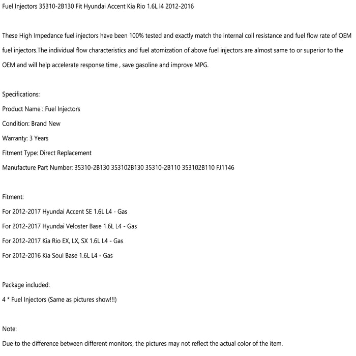 1/4PCS 35310-2B130 Fuel Injectors For Hyundai Accent Kia Rio 1.6L l4 2012-2016 - ONESOOP