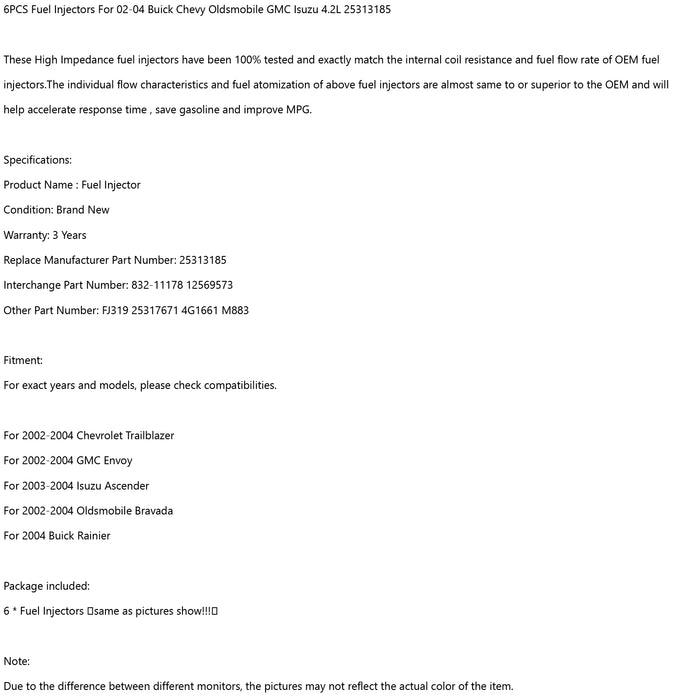 Fuel Injectors 25313185 For 02-04 Buick Chevy Oldsmobile GMC Isuzu 4.2L - ONESOOP