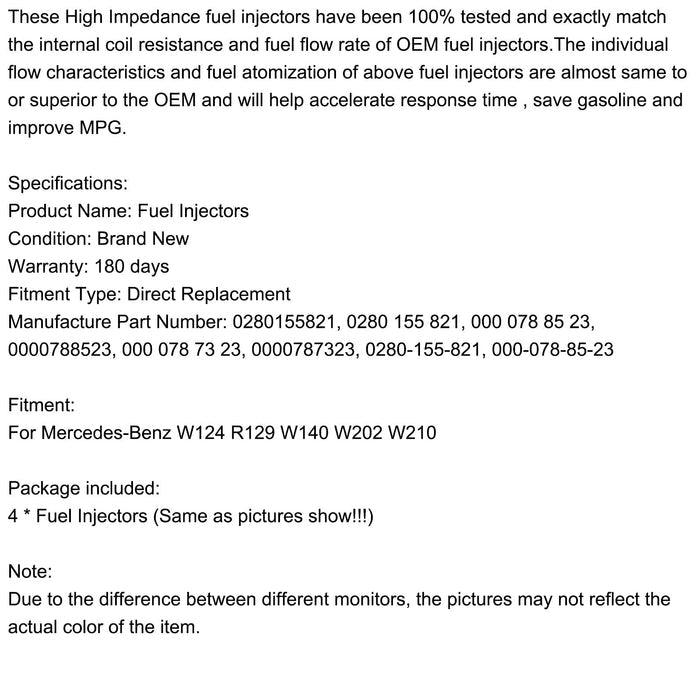 Mercedes-Benz W124 R129 W140 W202 W210 Fuel Injectors 0280155821 000 078 85 23 - ONESOOP