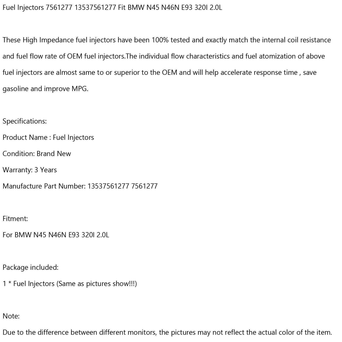 For BMW N45 N46N E93 320I 2.0L Fuel Injectors 7561277 13537561277 - ONESOOP