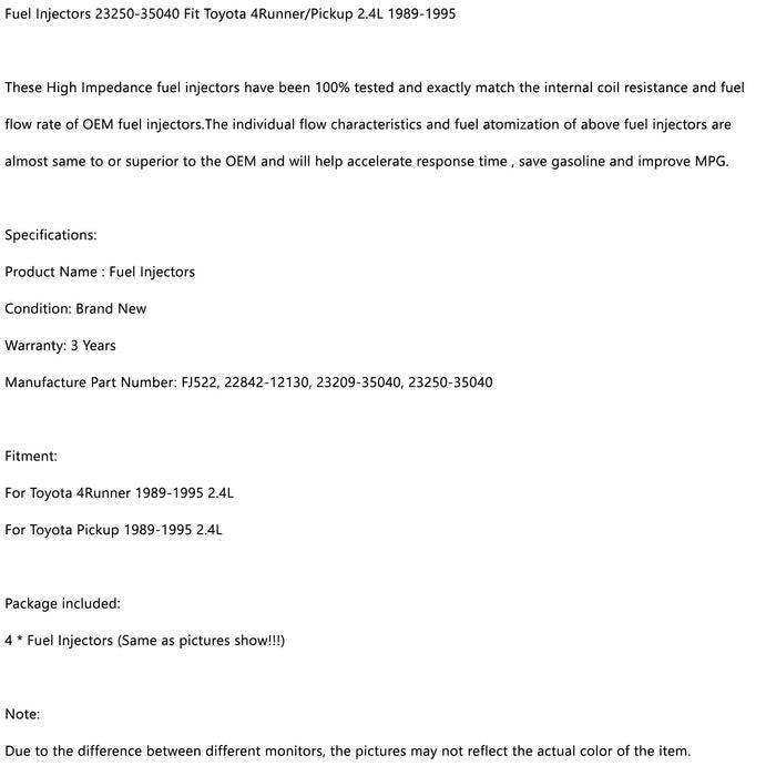 1989-1995 Toyota 4Runner/Pickup 2.4L Fuel Injectors 23250-35040 - ONESOOP