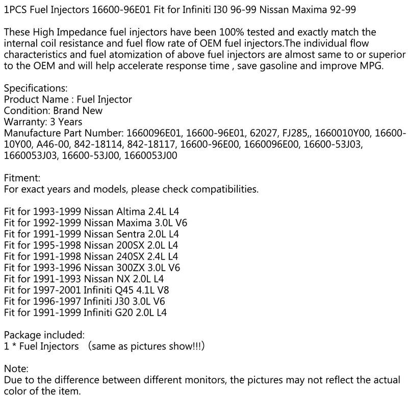 1/6PCS Fuel Injectors 16600-96E01 For Infiniti I30 96-99 Nissan Maxima 92-99 - ONESOOP
