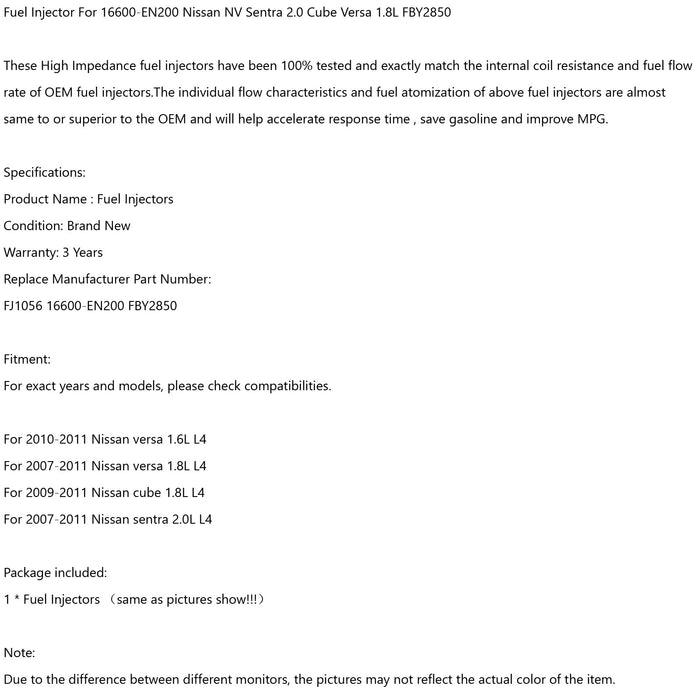 1/4PCS Fuel Injector For 16600-EN200 Nissan NV Sentra 2.0 Cube Versa 1.8L FBY2850 - ONESOOP