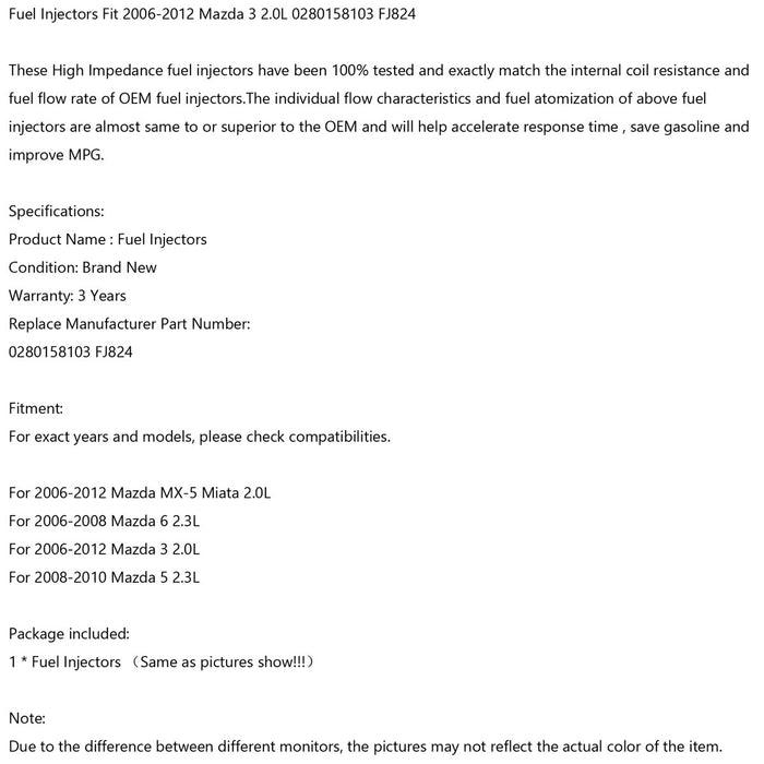 Fuel Injectors 0280158103 For Mazda MX-5 Miata Mazda 3 2.0L 06-12 Mazda 5 08-10 Mazda 6 06-08 2.3L - ONESOOP