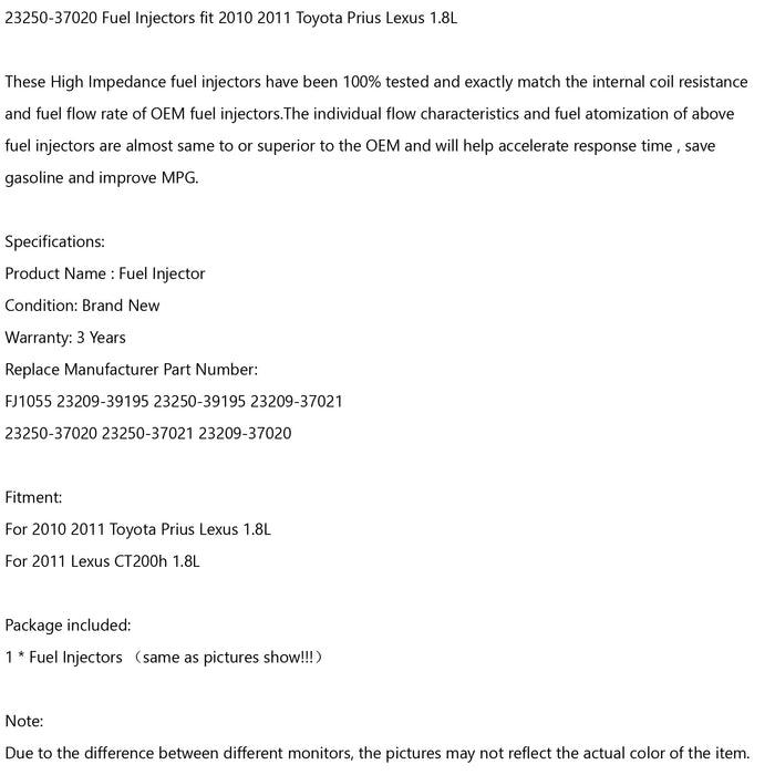 1/4PCS Fuel Injectors 23250-37020 For Toyota Prius Lexus 2010 2011 Lexus CT200h 2011 1.8L - ONESOOP