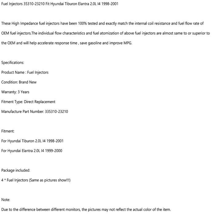 1/4PCS Fuel Injectors 35310-23210 For Hyundai Tiburon Elantra 2.0L I4 1998-2001 - ONESOOP