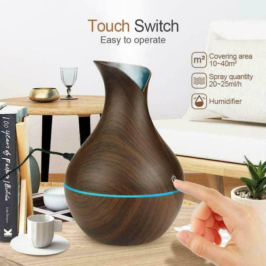 Vase Wood Grain Air Humidifier Ultrasonic Humidifier Oil Diffuser Air Purifier Aromatherapy with LED Lights - ONESOOP