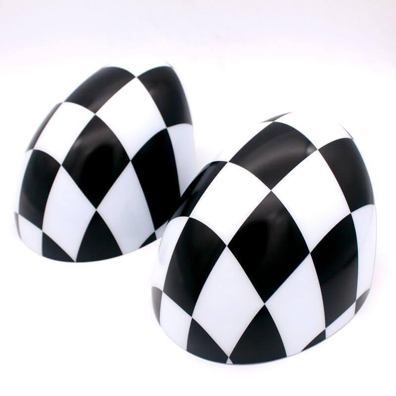 For BMW MINI F55 F56 Rearview Mirror Cover Exterior Mirror Shell Black And White Grid Shell Mirror Cover Generic - ONESOOP