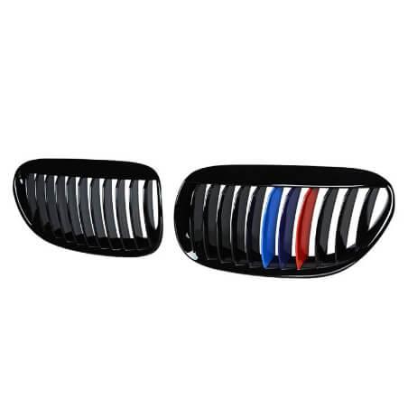 2pcs Front Grilles For 2004-2010 BMW E63 E64 650i 645Ci M6 Coupe Convertible car Gloss Black M Color Generic - ONESOOP