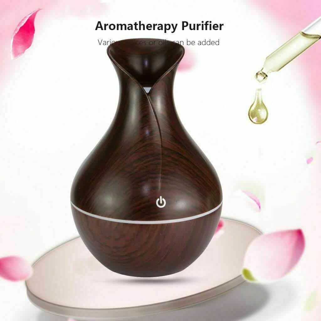 Vase Wood Grain Air Humidifier Ultrasonic Humidifier Oil Diffuser Air Purifier Aromatherapy with LED Lights - ONESOOP