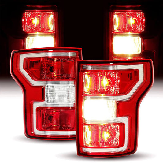 2018-2022 Ford F-150 Rear Taillights For JL3Z-13405-H JL3Z13404G Pair Raptor Tail Light Red Lens Chrome Housing - ONESOOP