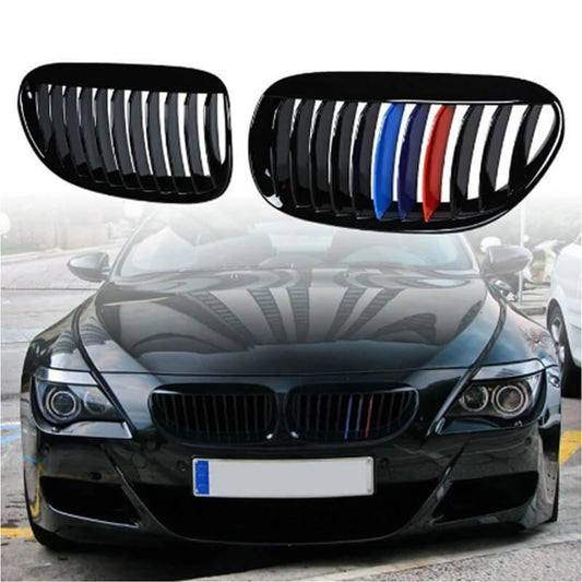2pcs Front Grilles For 2004-2010 BMW E63 E64 650i 645Ci M6 Coupe Convertible car Gloss Black M Color Generic - ONESOOP