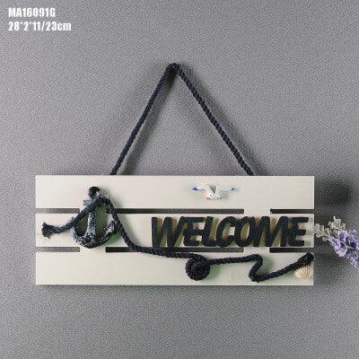 Mediterranean WELCOME Plate Marine Ornament Helmsman Sea Anchor Welcome Listing Bar Wooden Welcome Plate - ONESOOP