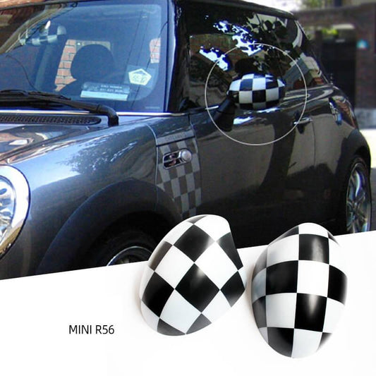 For BMW MINI F55 F56 Rearview Mirror Cover Exterior Mirror Shell Black And White Grid Shell Mirror Cover Generic - ONESOOP