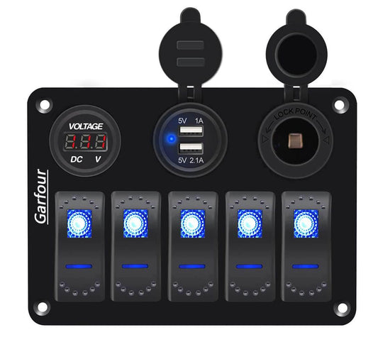 5 Gang Rocker Switch Panel Waterproof 12V For all 1224V vehicles boat yachts cruise speedboats cockpits buses Rvs jeeps SUVs trucks - ONESOOP