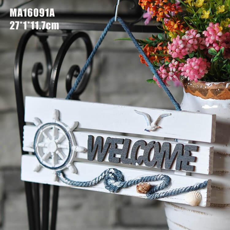 Mediterranean WELCOME Plate Marine Ornament Helmsman Sea Anchor Welcome Listing Bar Wooden Welcome Plate - ONESOOP