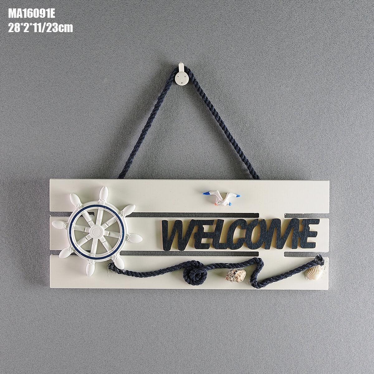 Mediterranean WELCOME Plate Marine Ornament Helmsman Sea Anchor Welcome Listing Bar Wooden Welcome Plate - ONESOOP