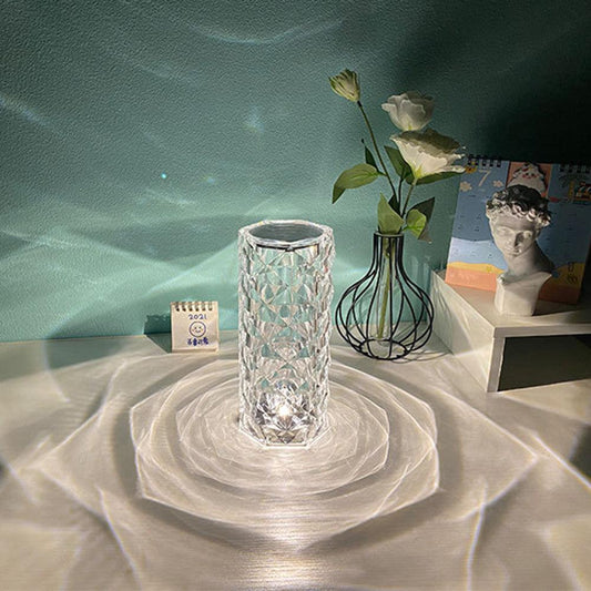Nordic Crystal Lamp Rose Projector Lamp Decor USB Table Lamps Bedroom Touch Dimming Atmosphere Diamond Night Light - ONESOOP