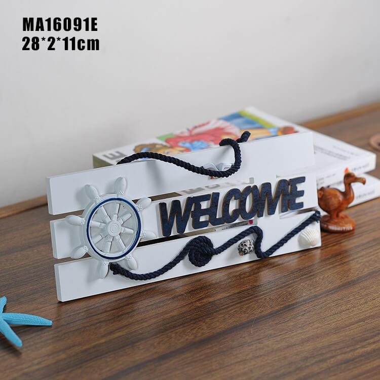 Mediterranean WELCOME Plate Marine Ornament Helmsman Sea Anchor Welcome Listing Bar Wooden Welcome Plate - ONESOOP