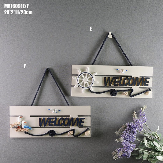 Mediterranean WELCOME Plate Marine Ornament Helmsman Sea Anchor Welcome Listing Bar Wooden Welcome Plate - ONESOOP