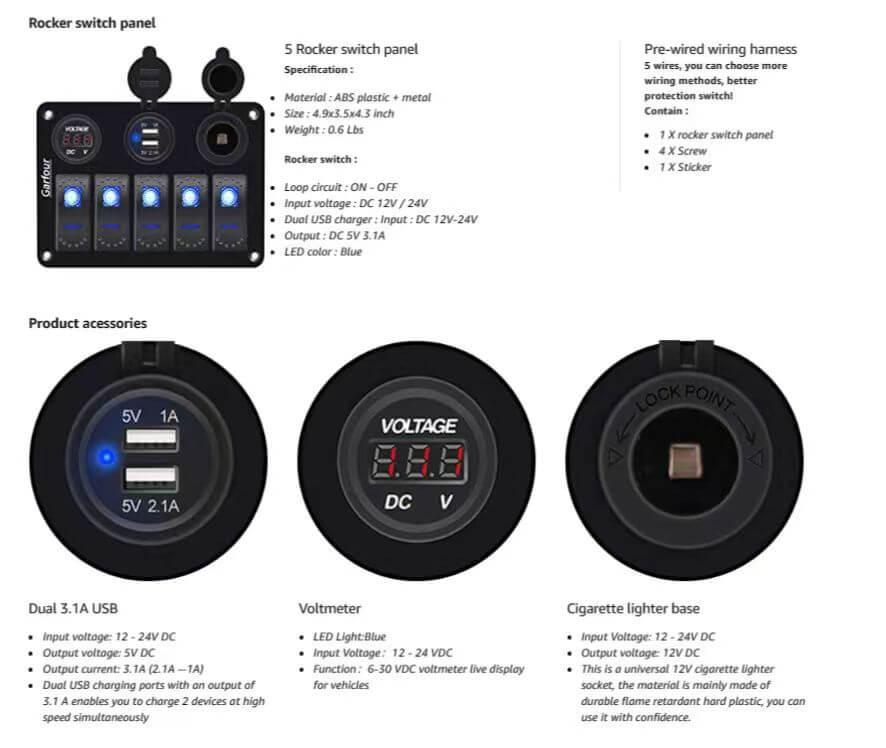 5 Gang Rocker Switch Panel Waterproof 12V For all 1224V vehicles boat yachts cruise speedboats cockpits buses Rvs jeeps SUVs trucks - ONESOOP